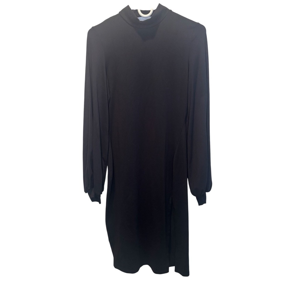 Susana Monaco Womens Black Mock Neck Puff Sleeve Side Slit Midi Dress M NEW
